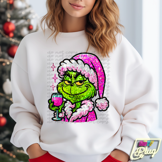 Faux Glitter Relaxed Grinch DTF Transfer