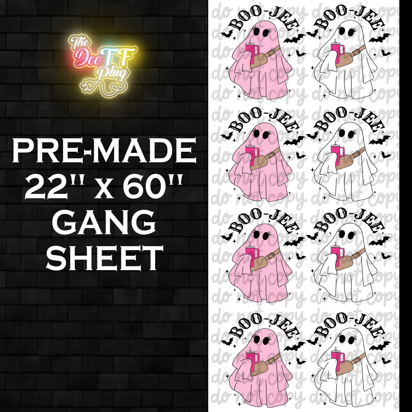 Premade DTF Gang Sheet | Mixed Pink & White BooJee Ghost | Option 1