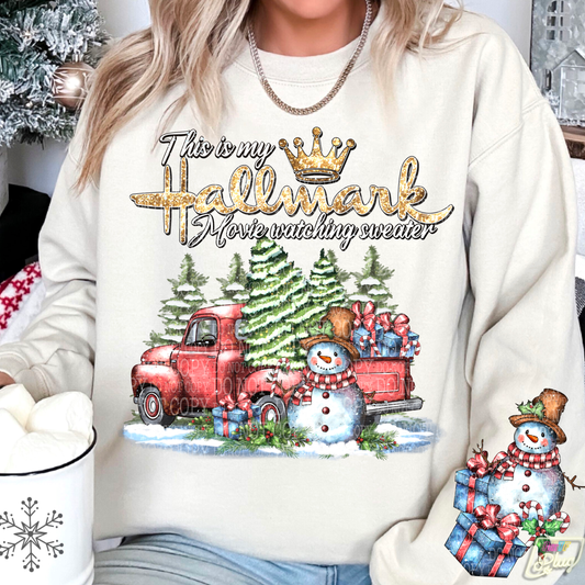 "Hallmark movie watching sweater" DTF Transfer (Sleeve image included)