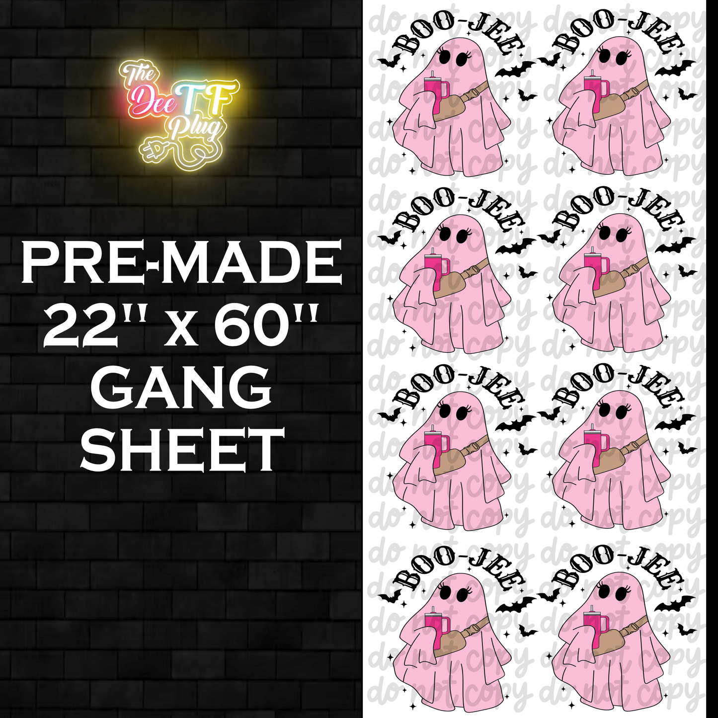 Premade DTF Gang Sheet | Pink BooJee Ghost | Option 1