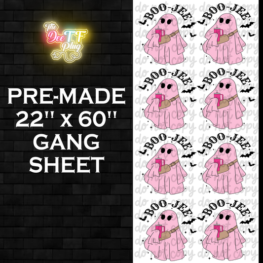 Premade DTF Gang Sheet | Pink BooJee Ghost | Option 1