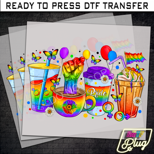 LGBTQ Pride Colorful Rainbow Coffee Cups DTF Transfer