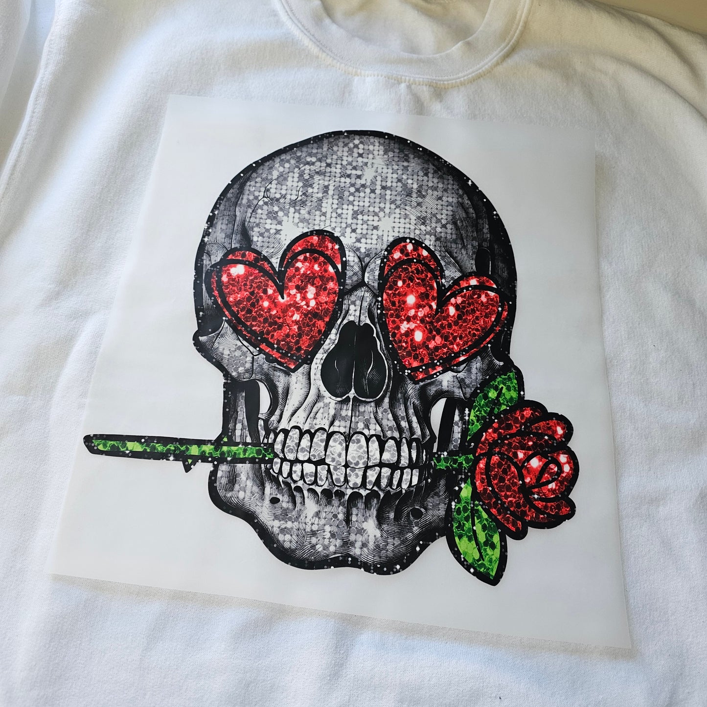 Faux Glitter Skull, Valentine's Day - 11" DTF Transfer